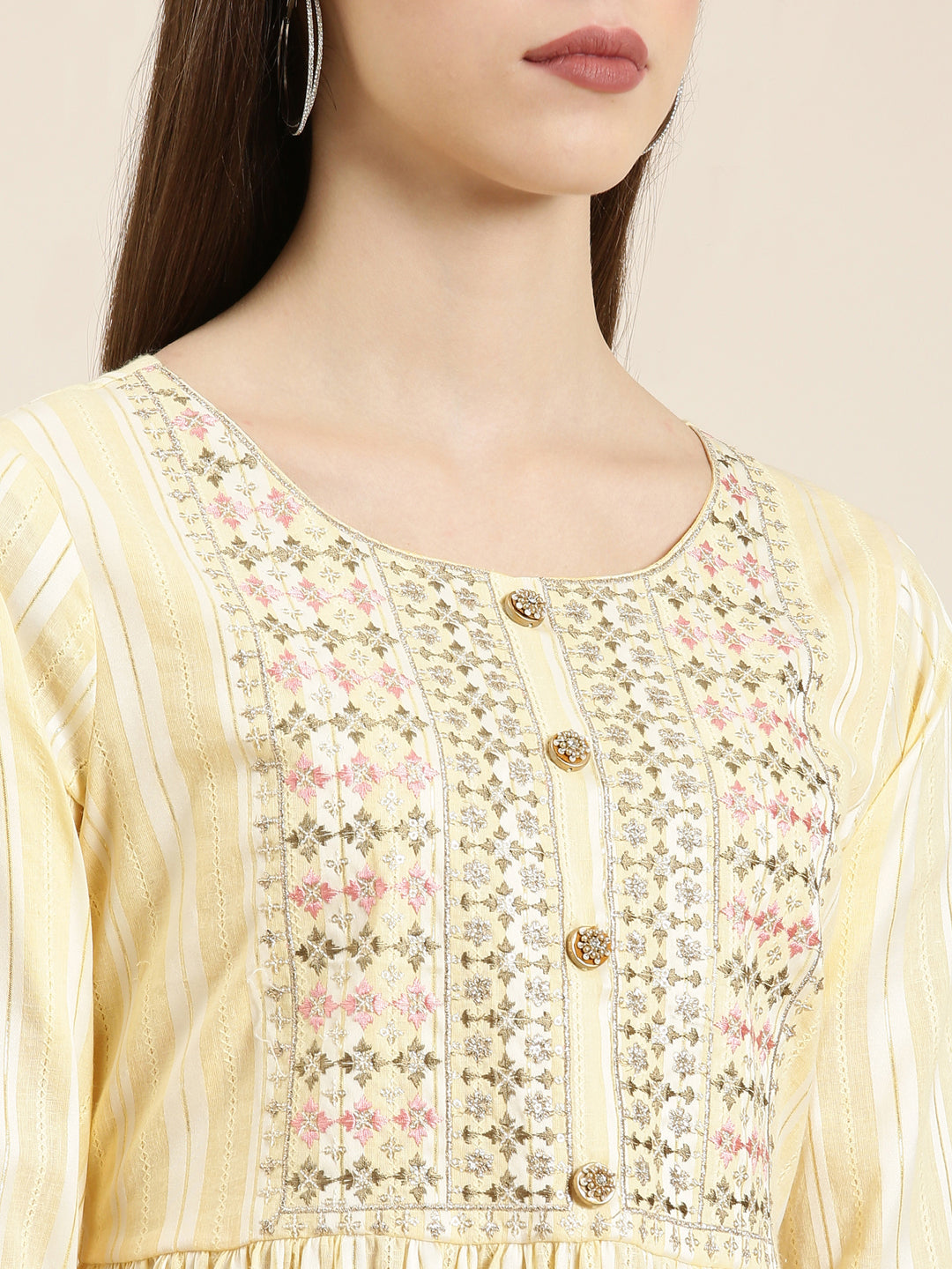 Women Yellow Solid Straight Kurta