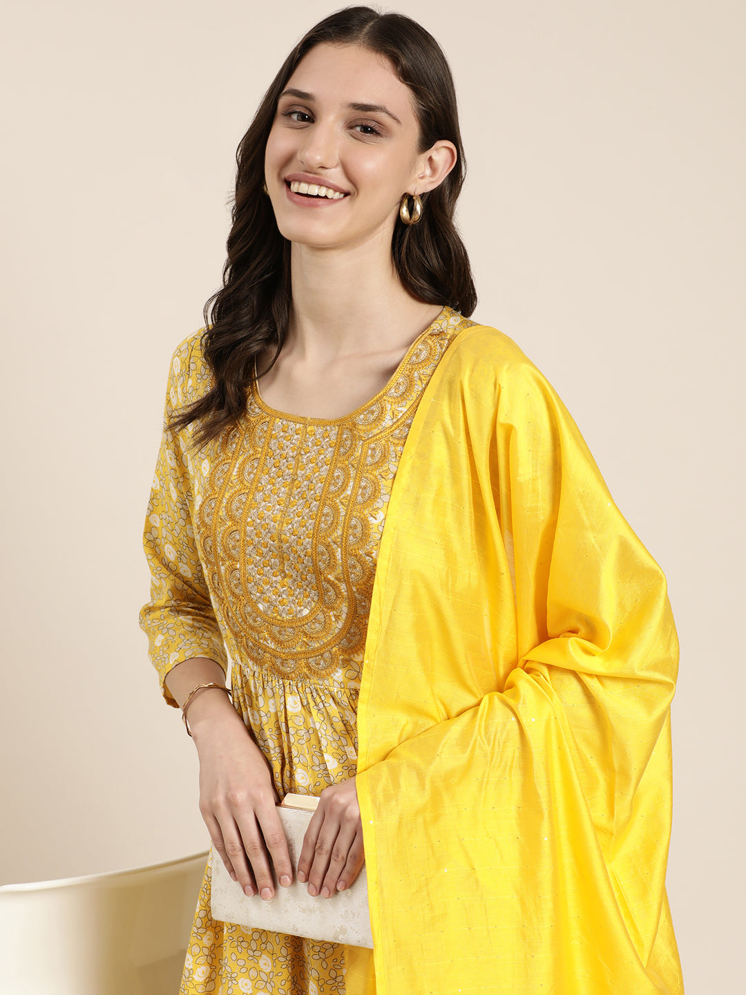 Women Yellow Floral Kurta Set