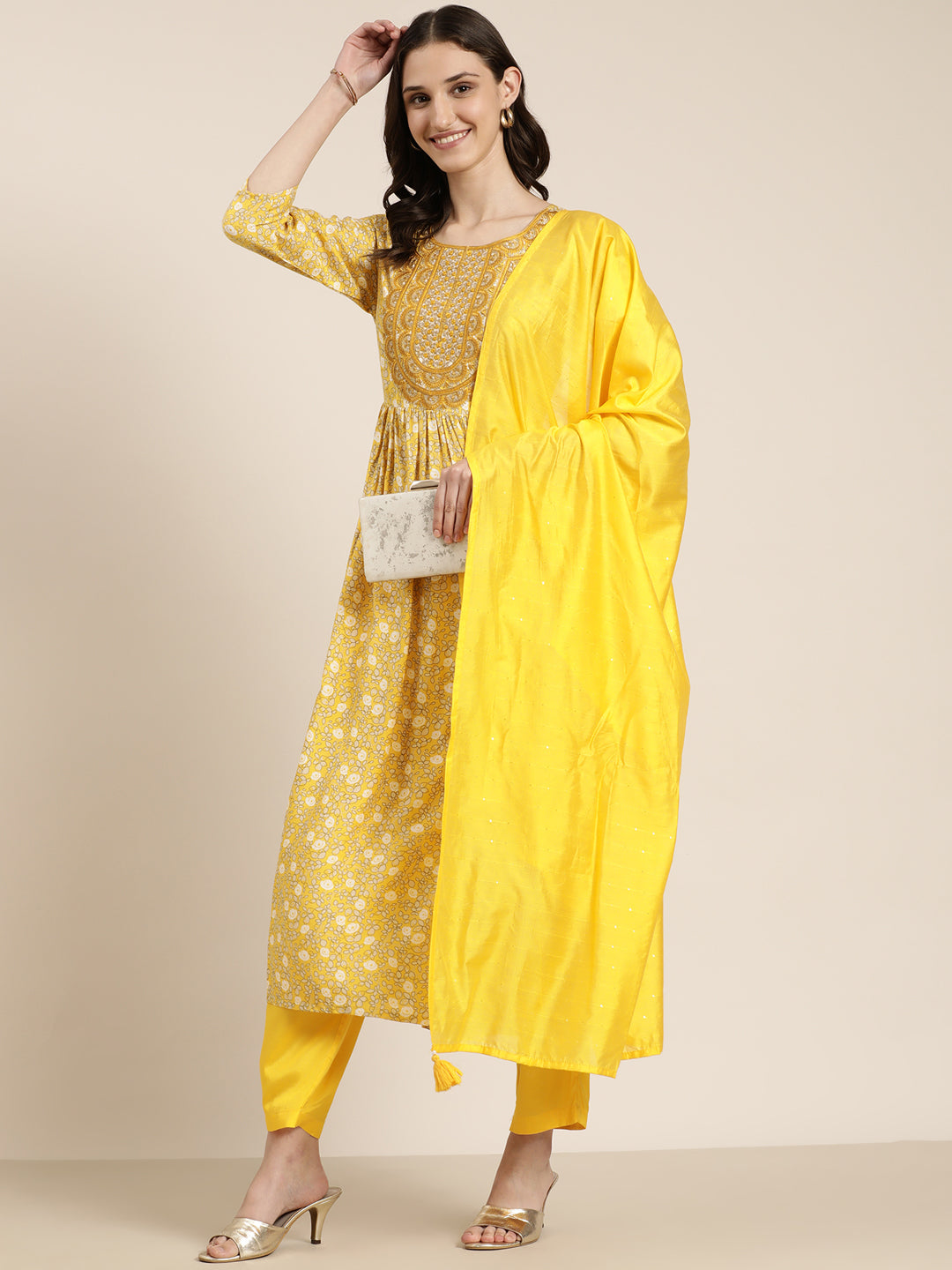 Women Yellow Floral Kurta Set