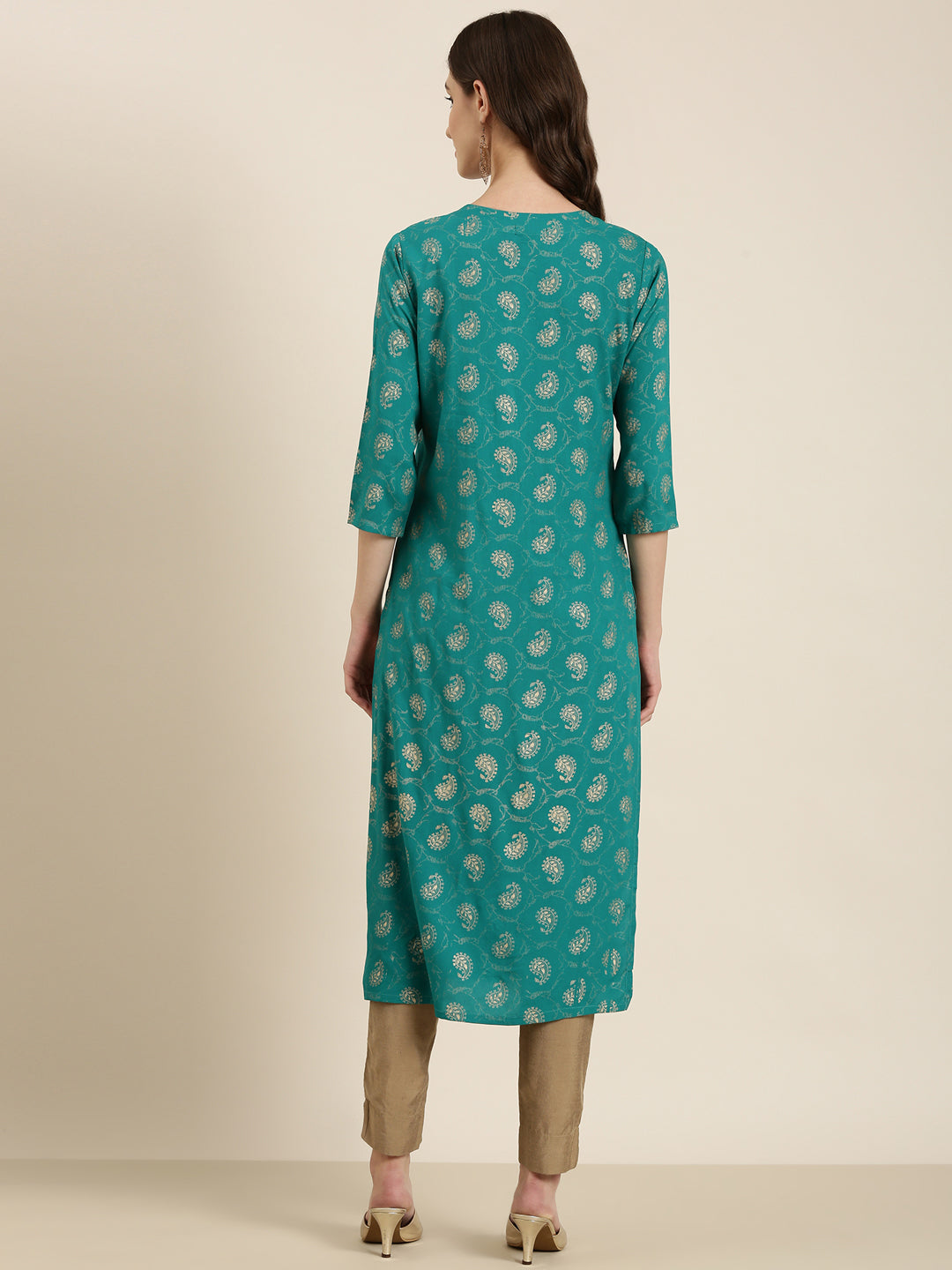 Women Teal Paisley Straight Kurta