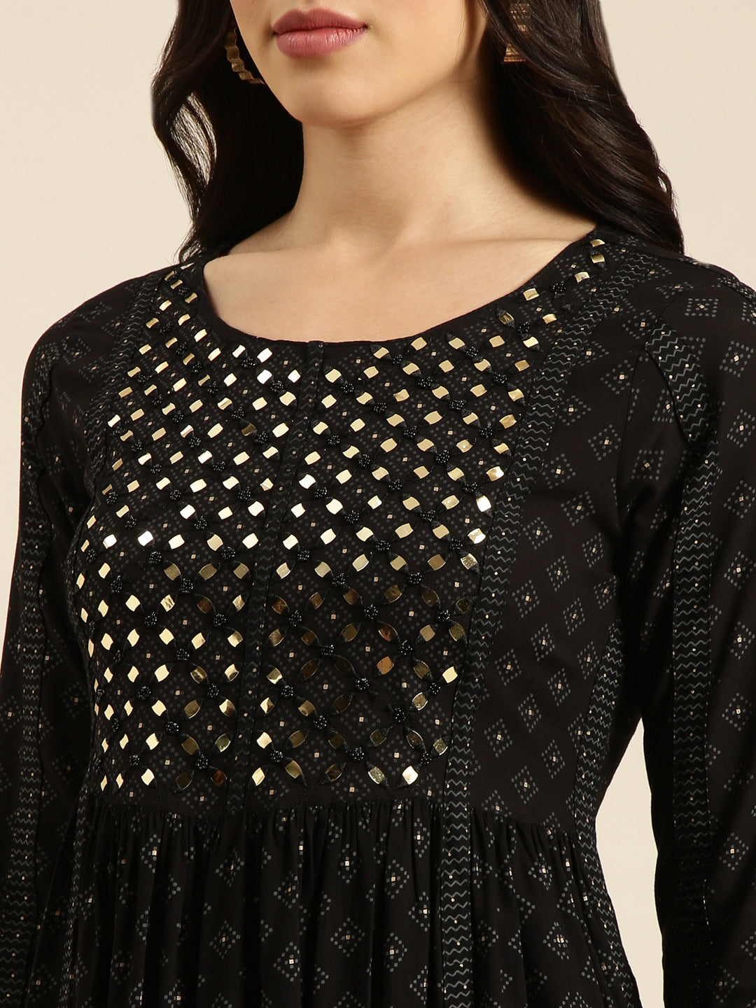 Women A-Line Black Printed Kurta and Trousers Set Comes With Dupatta