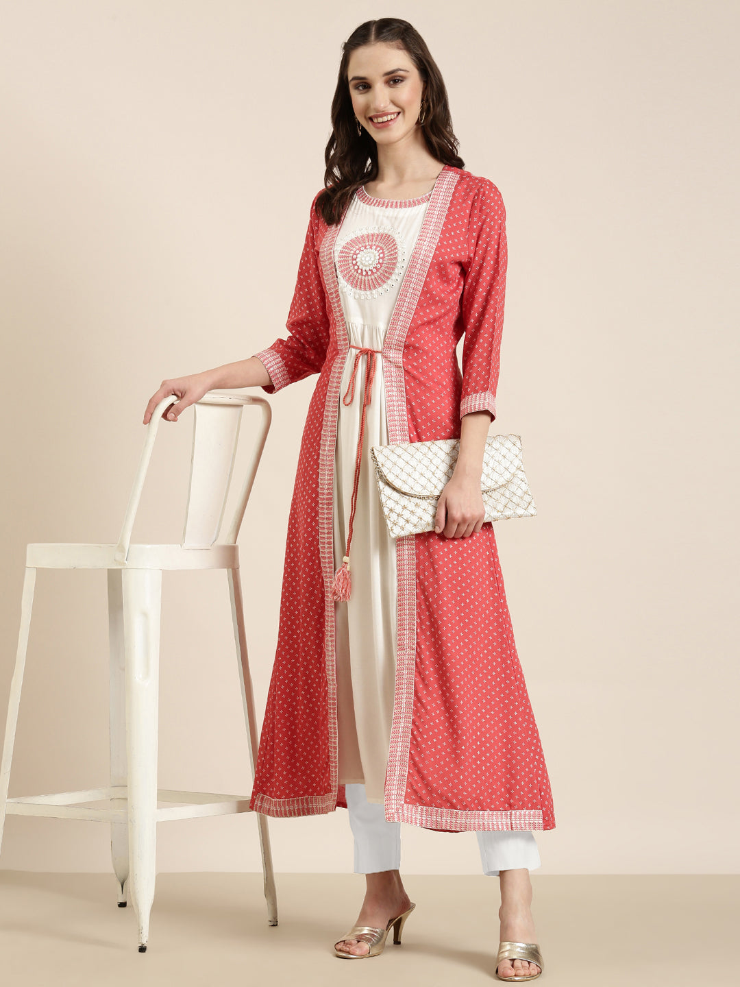 Women Off White Solid Anarkali Kurta