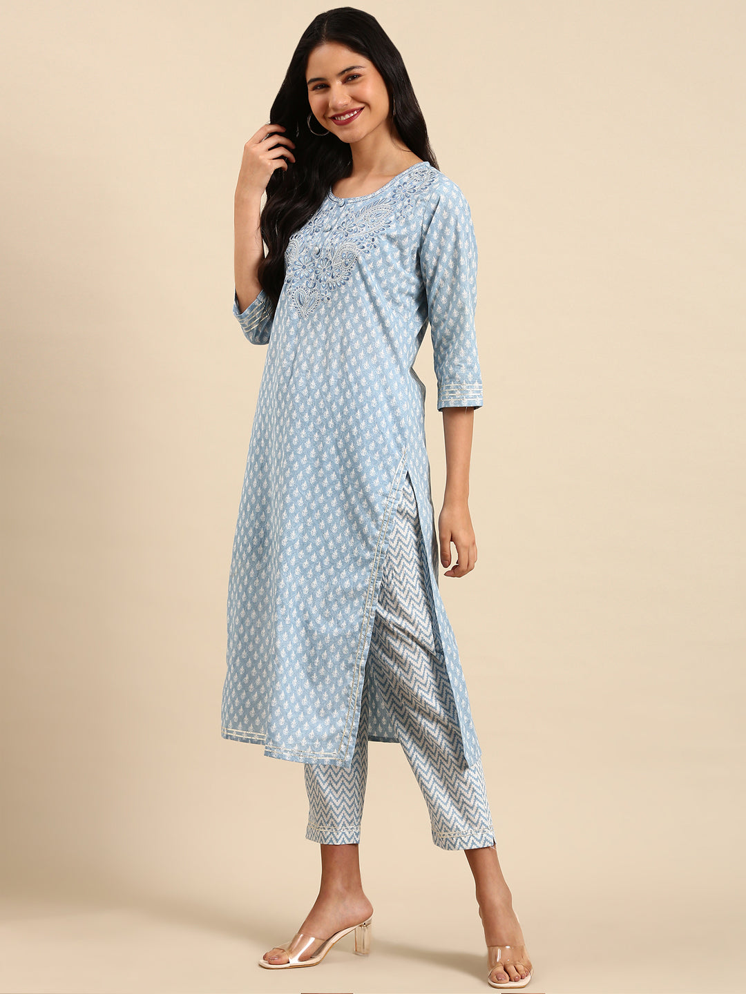 Women's Blue Printed Kurta Set