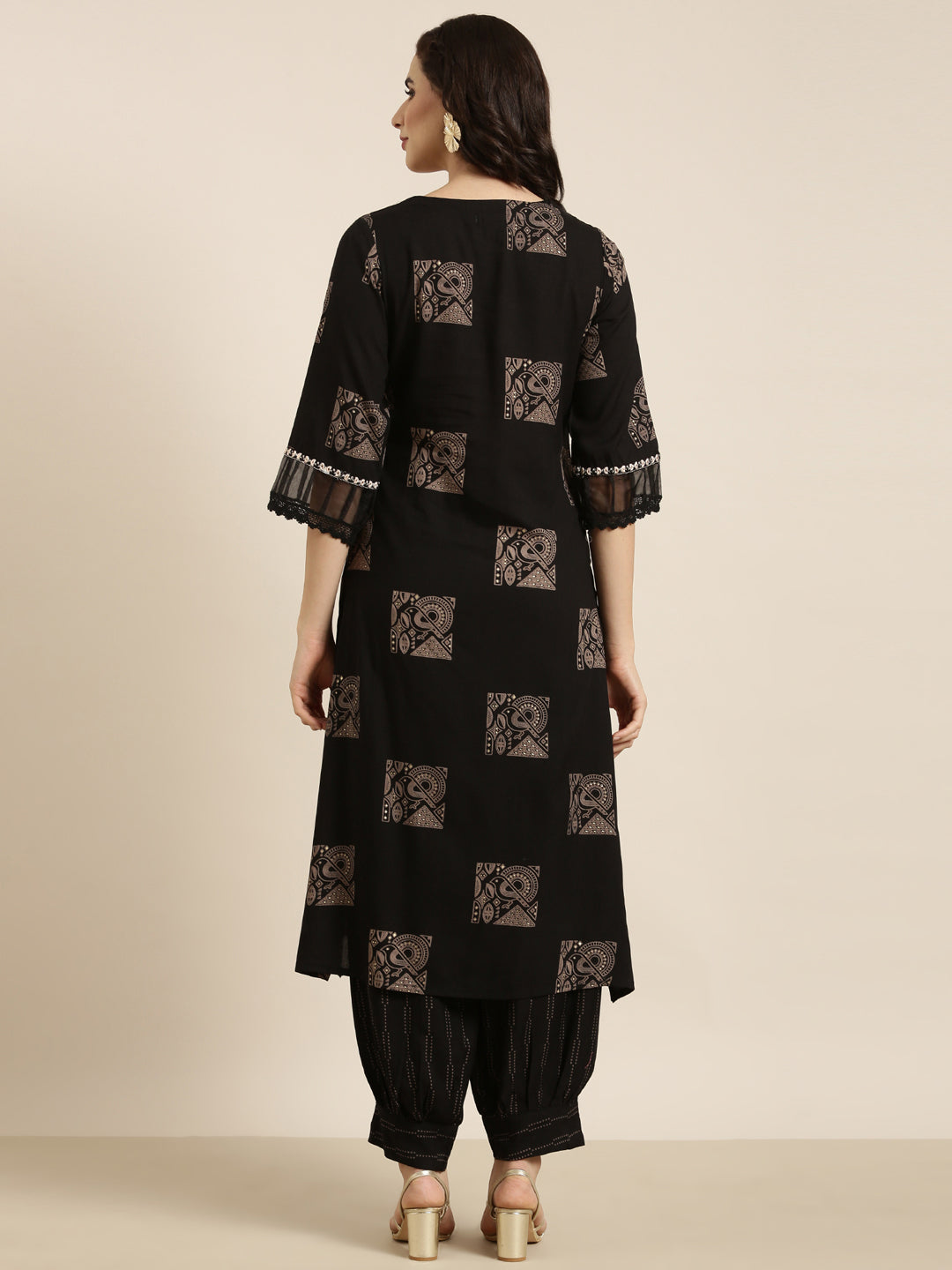 Women Straight Black Ethnic Motifs Kurta and Patiala Set