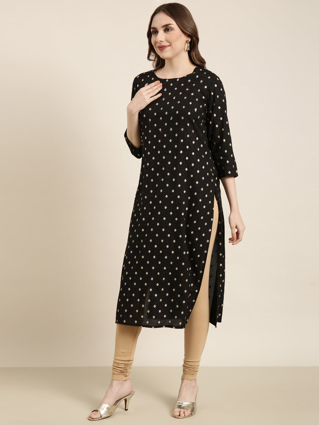 Women Straight Black Geometric Kurta