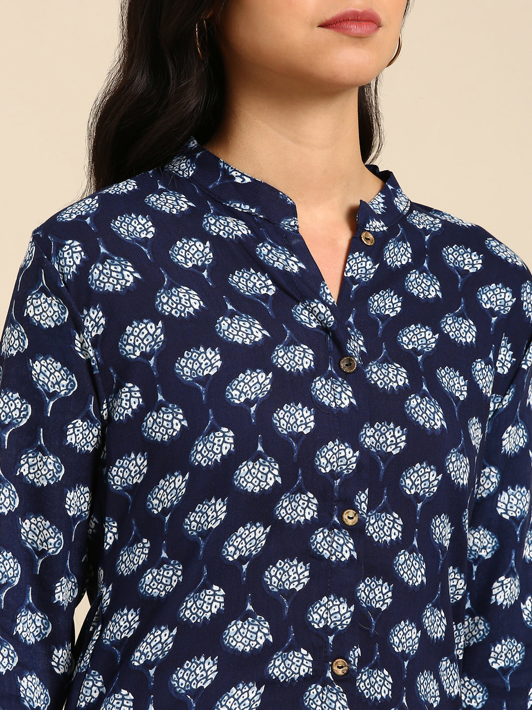 Women's Blue Printed Straight Kurta