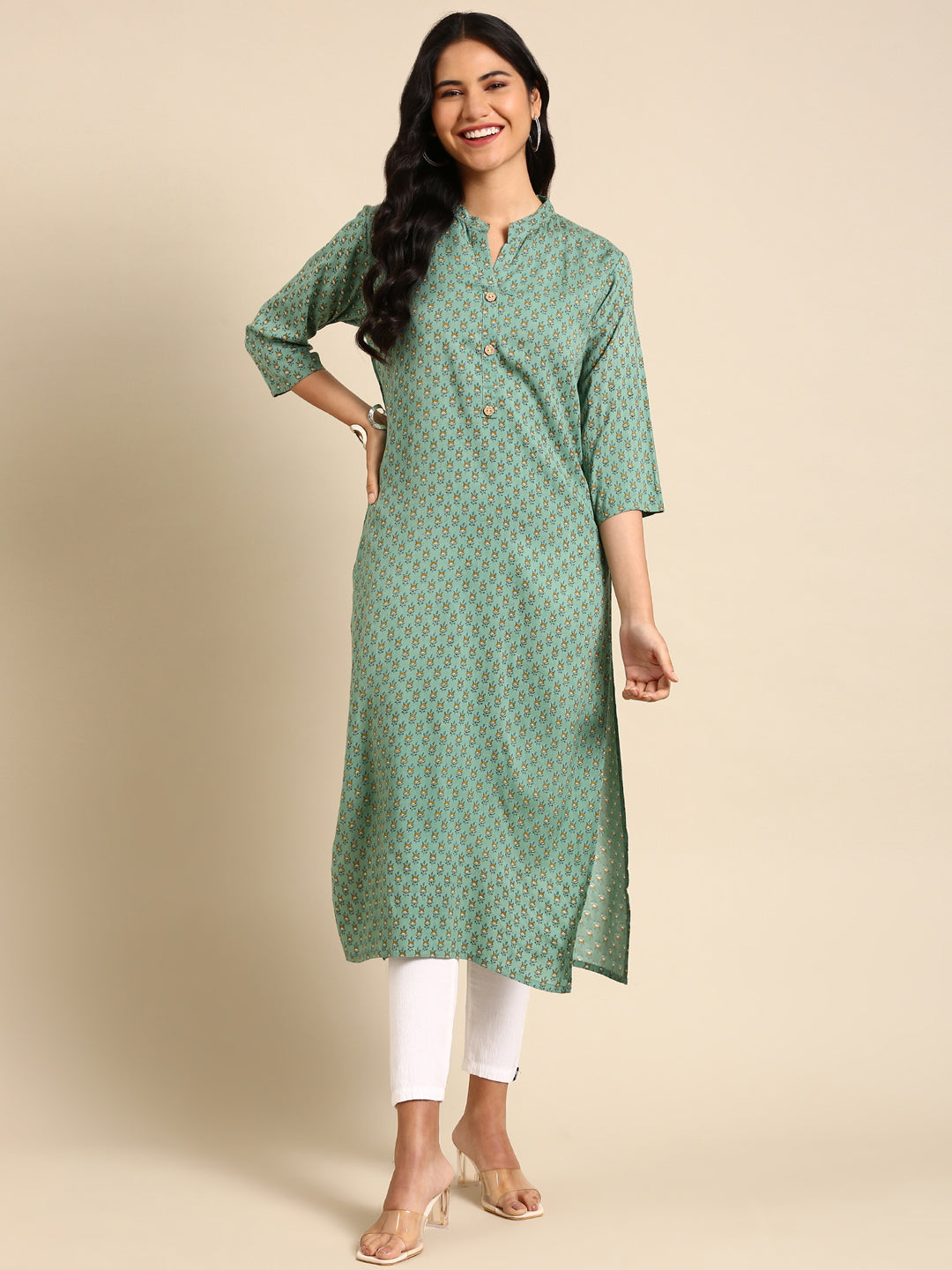 Women's Green Printed Straight Kurta