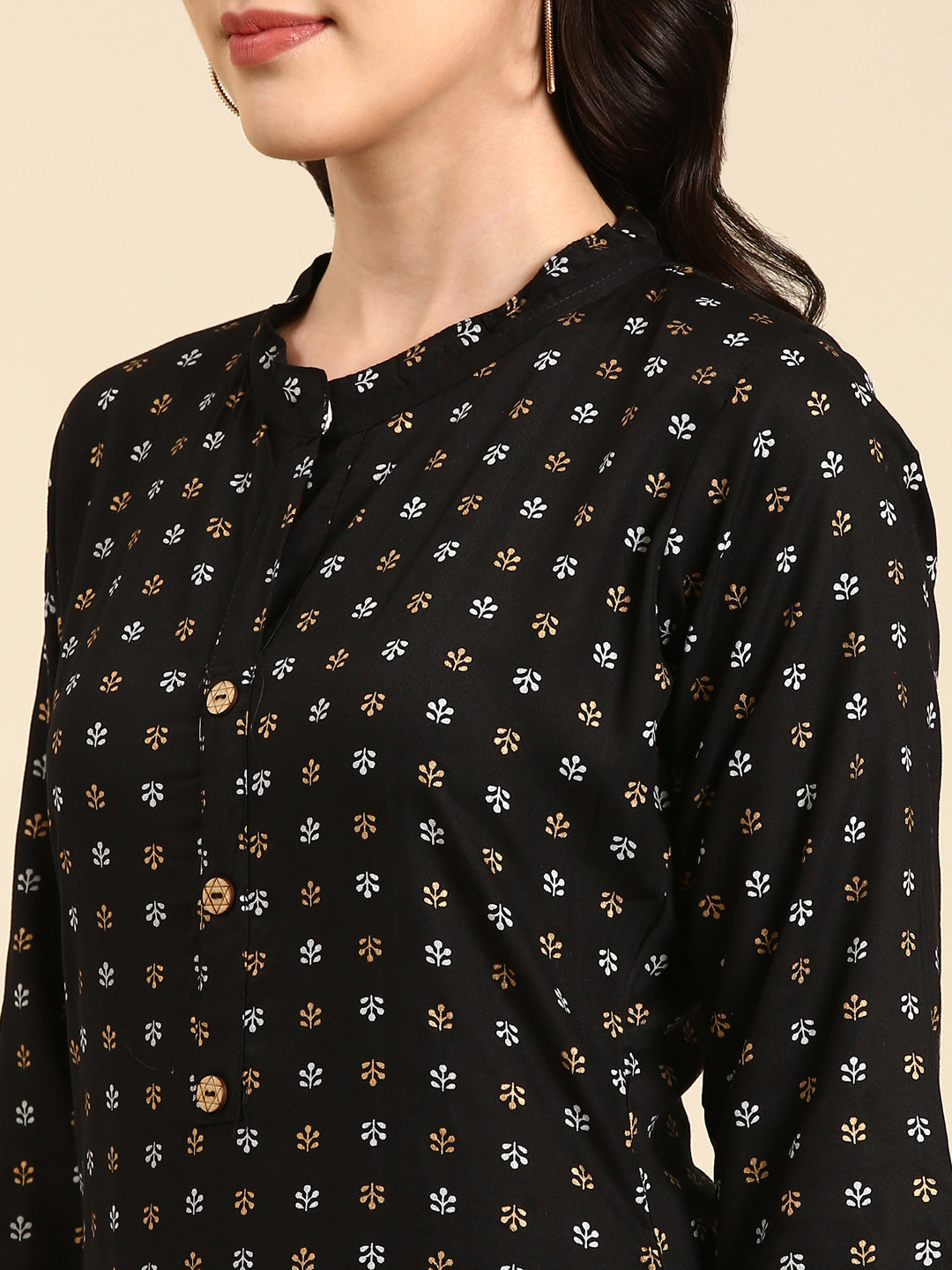 Women's Black Printed Straight Kurta