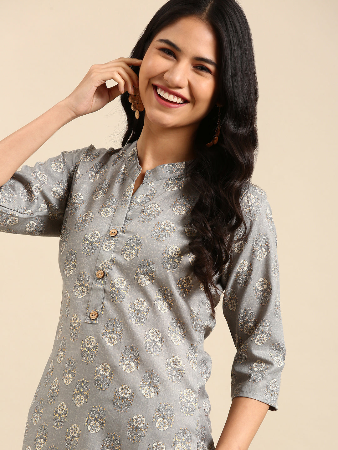 Women's Grey Printed Straight Kurta