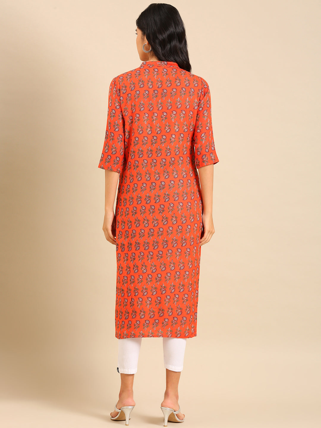 Women's Orange Printed Straight Kurta