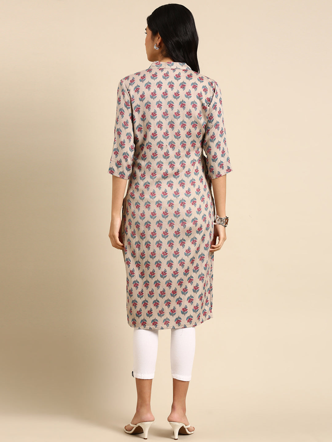 Women's Grey Printed Straight Kurta