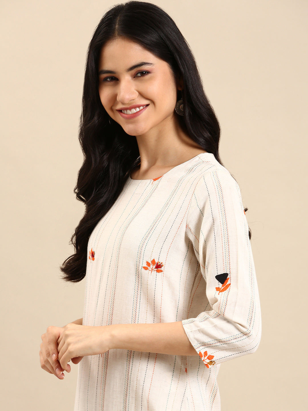 Women's White Striped Kurta Set