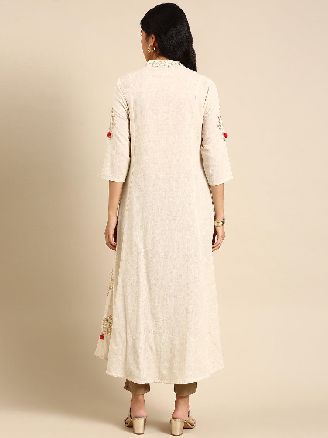 Women's White Embellished Anarkali Kurta