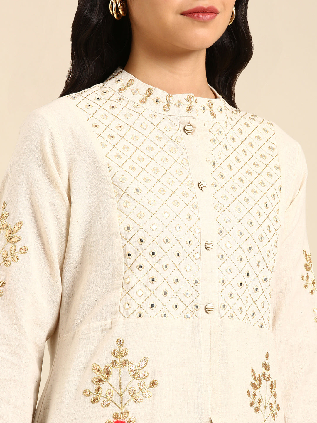 Women's White Embellished Anarkali Kurta