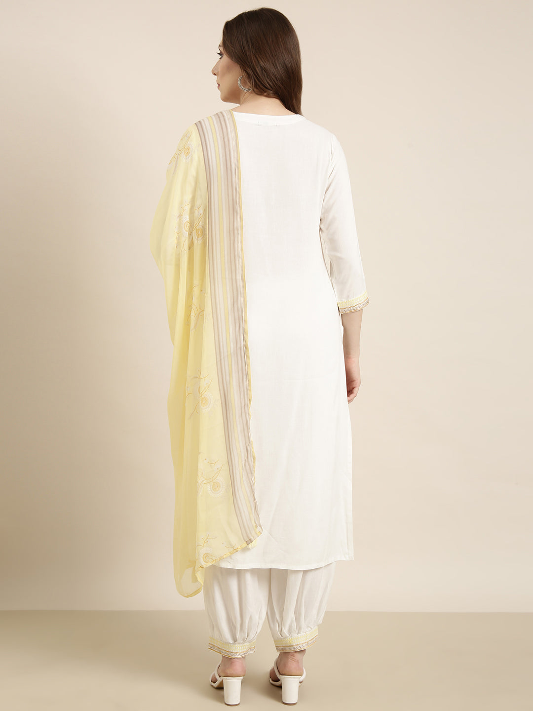 Women Straight Off White Solid Kurta and Patiala Set Comes With Dupatta