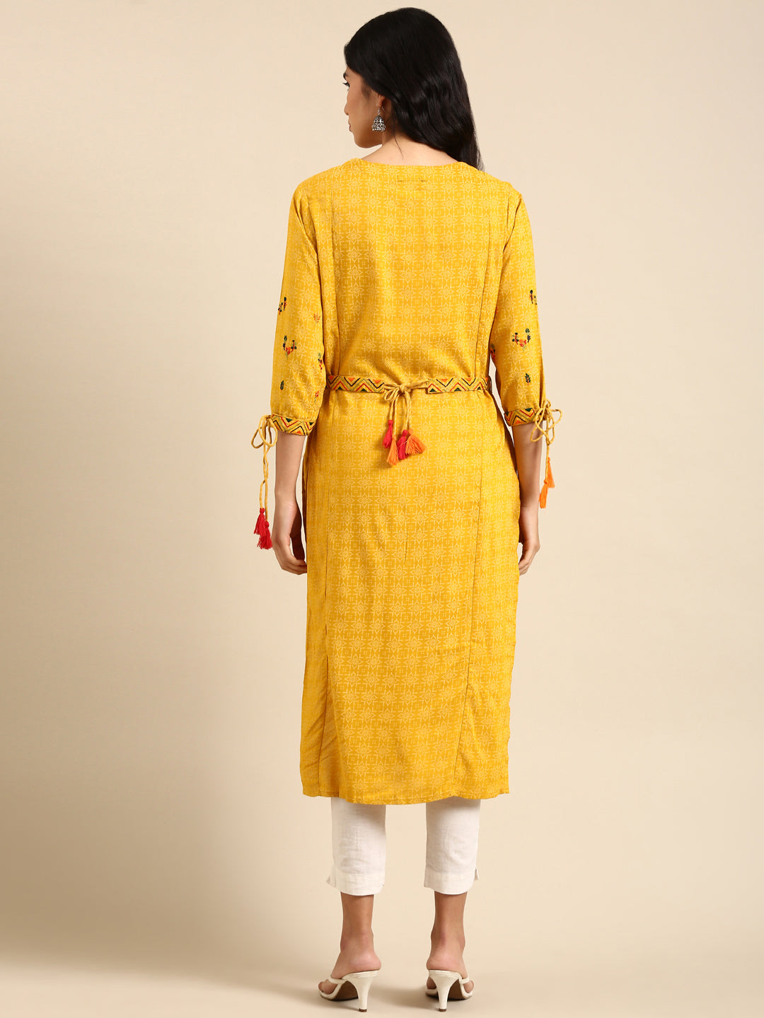 Women's Yellow Printed Straight Kurta