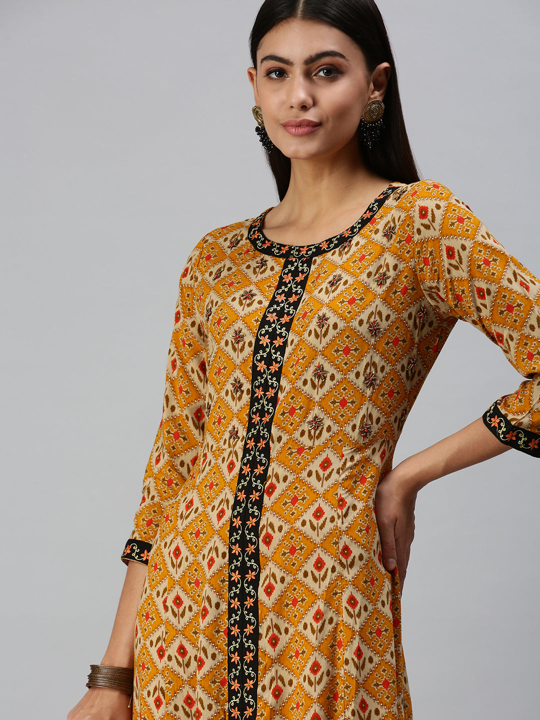 Women's Mustard Printed Anarkali Kurta