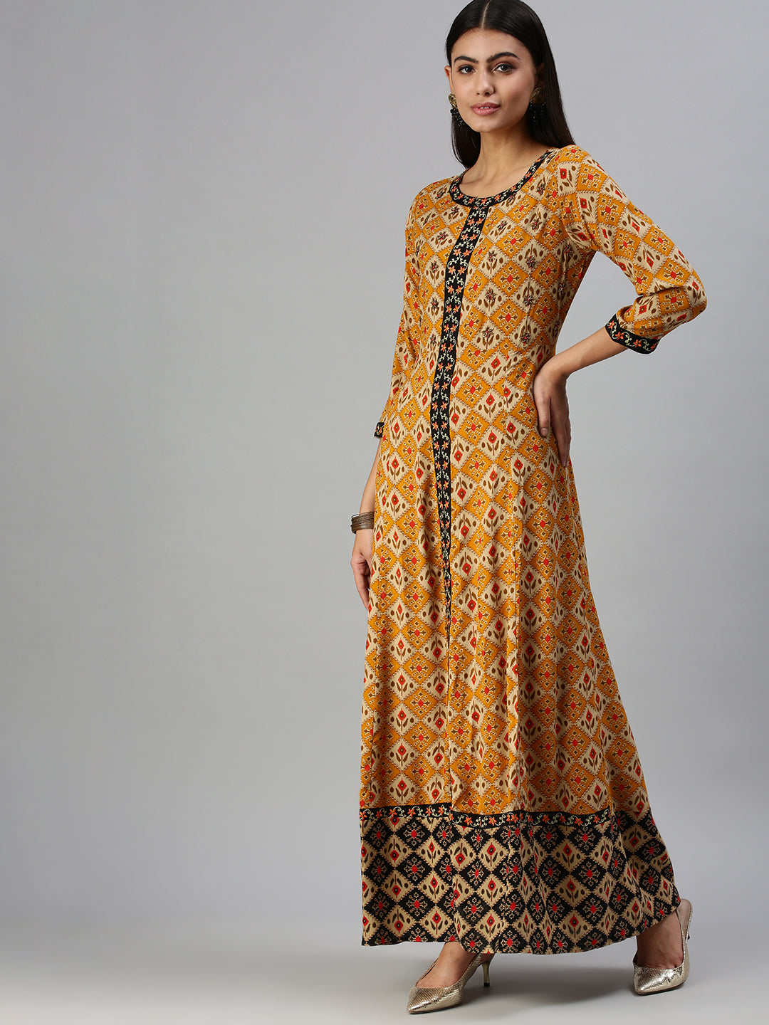 Women's Mustard Printed Anarkali Kurta