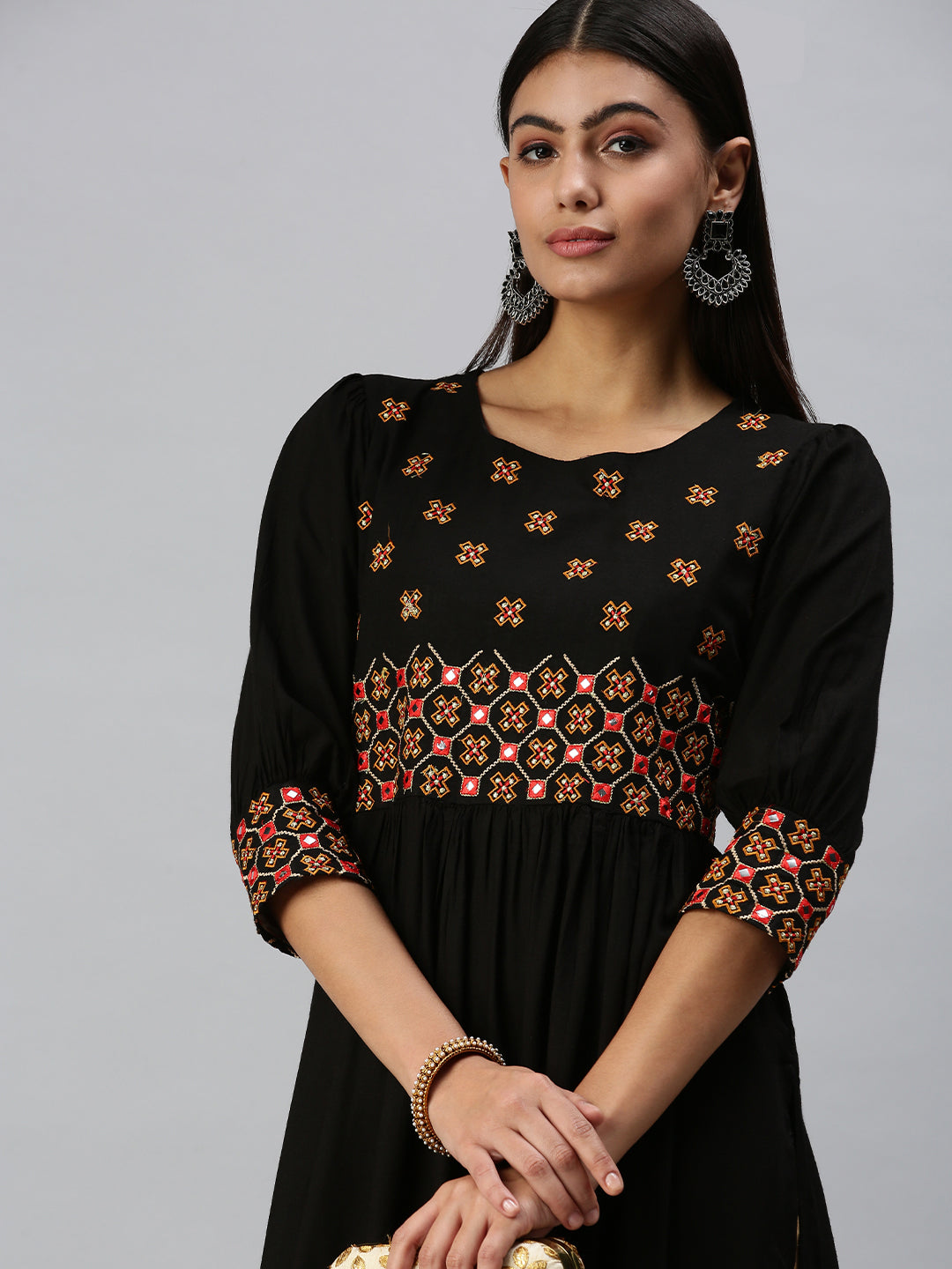 Women's Black Embroidered Anarkali Kurta