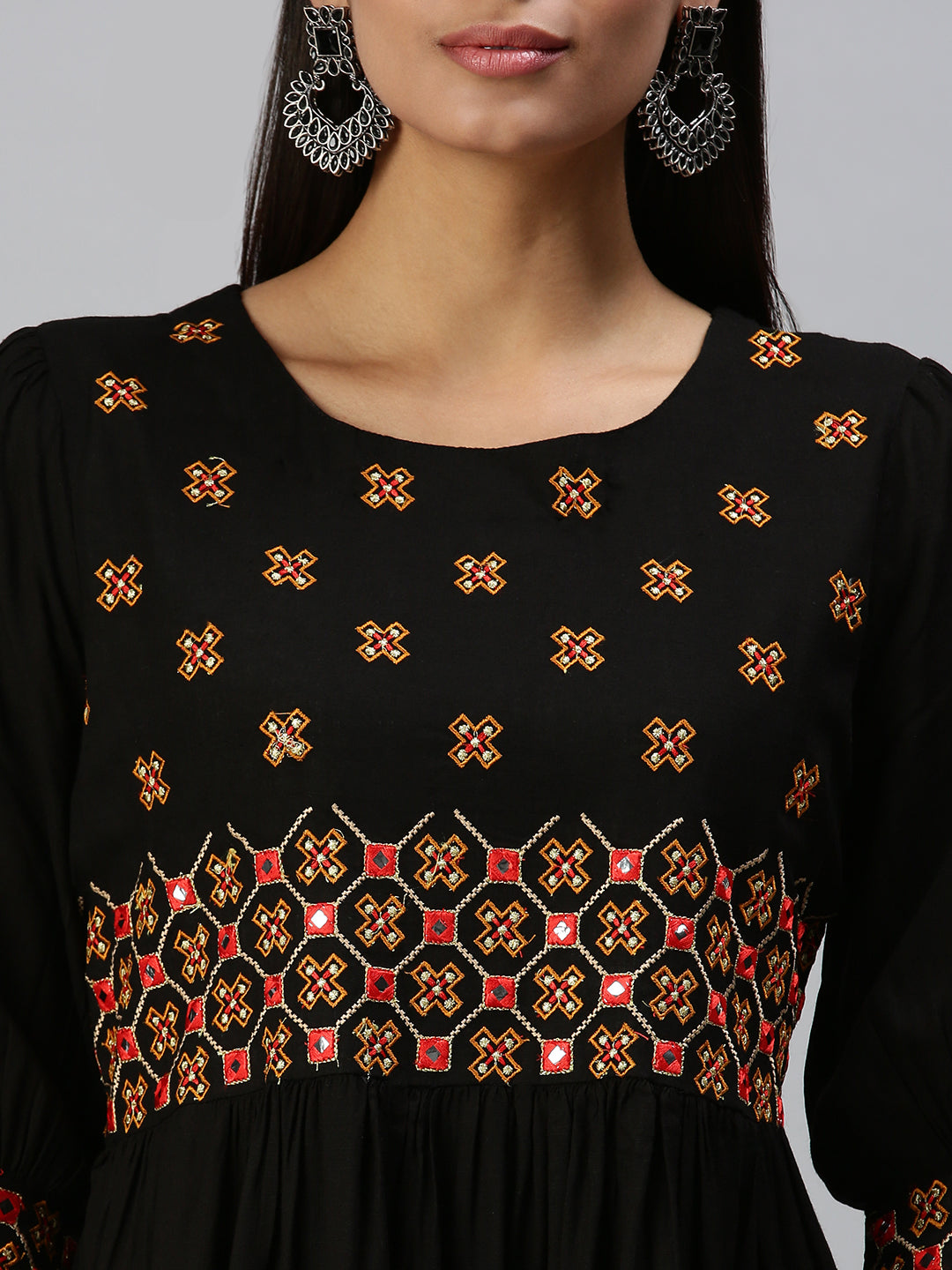 Women's Black Embroidered Anarkali Kurta