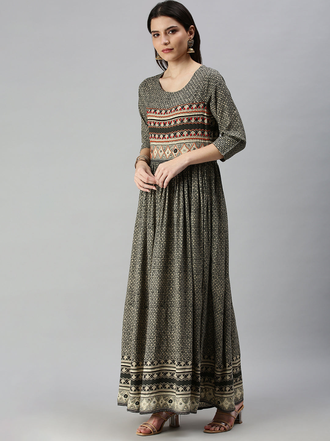 Women's Olive Printed Anarkali Kurta