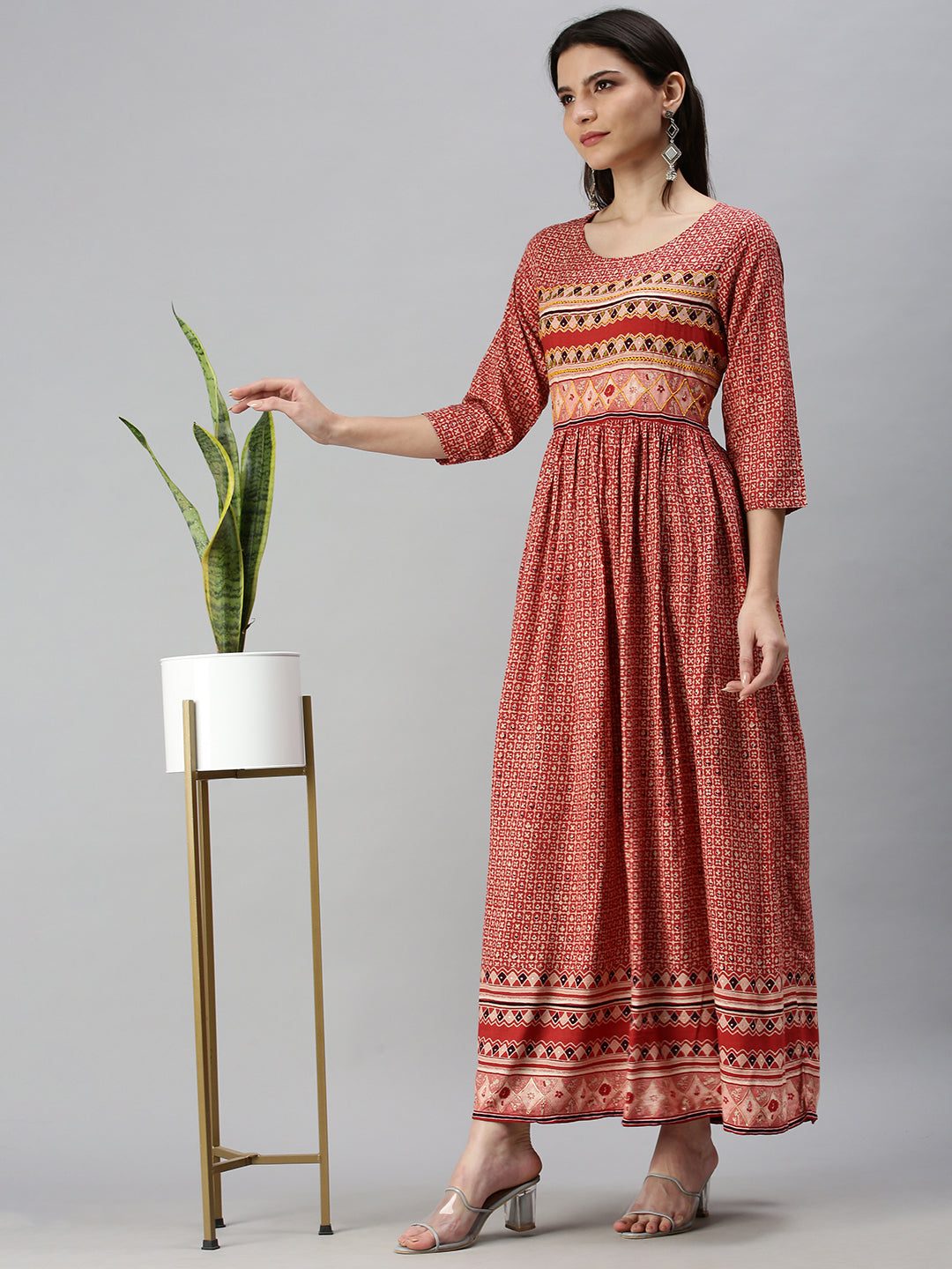 Women's Red Printed Anarkali Kurta