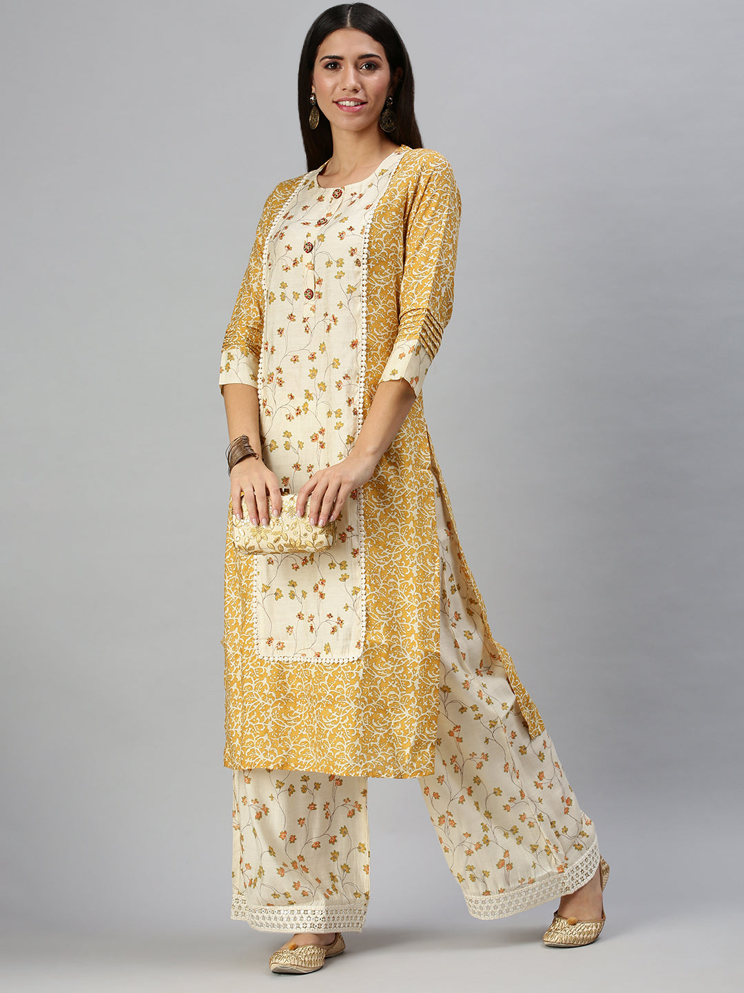 Women's Yellow Printed Kurta Sets