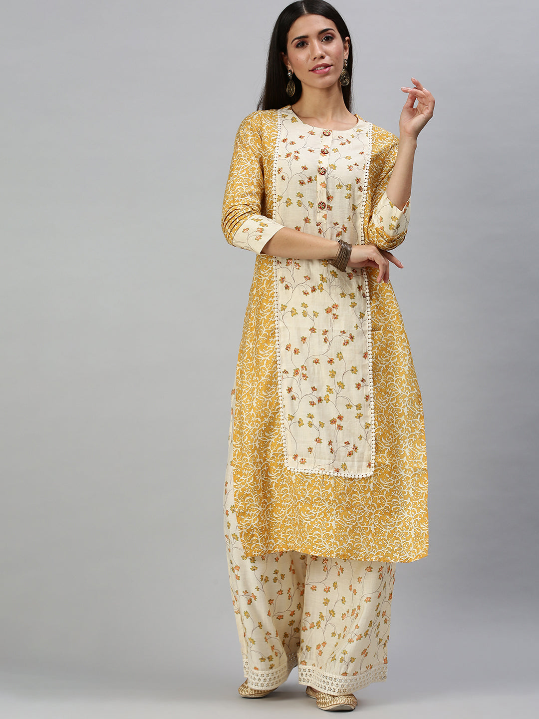 Women's Yellow Printed Kurta Sets