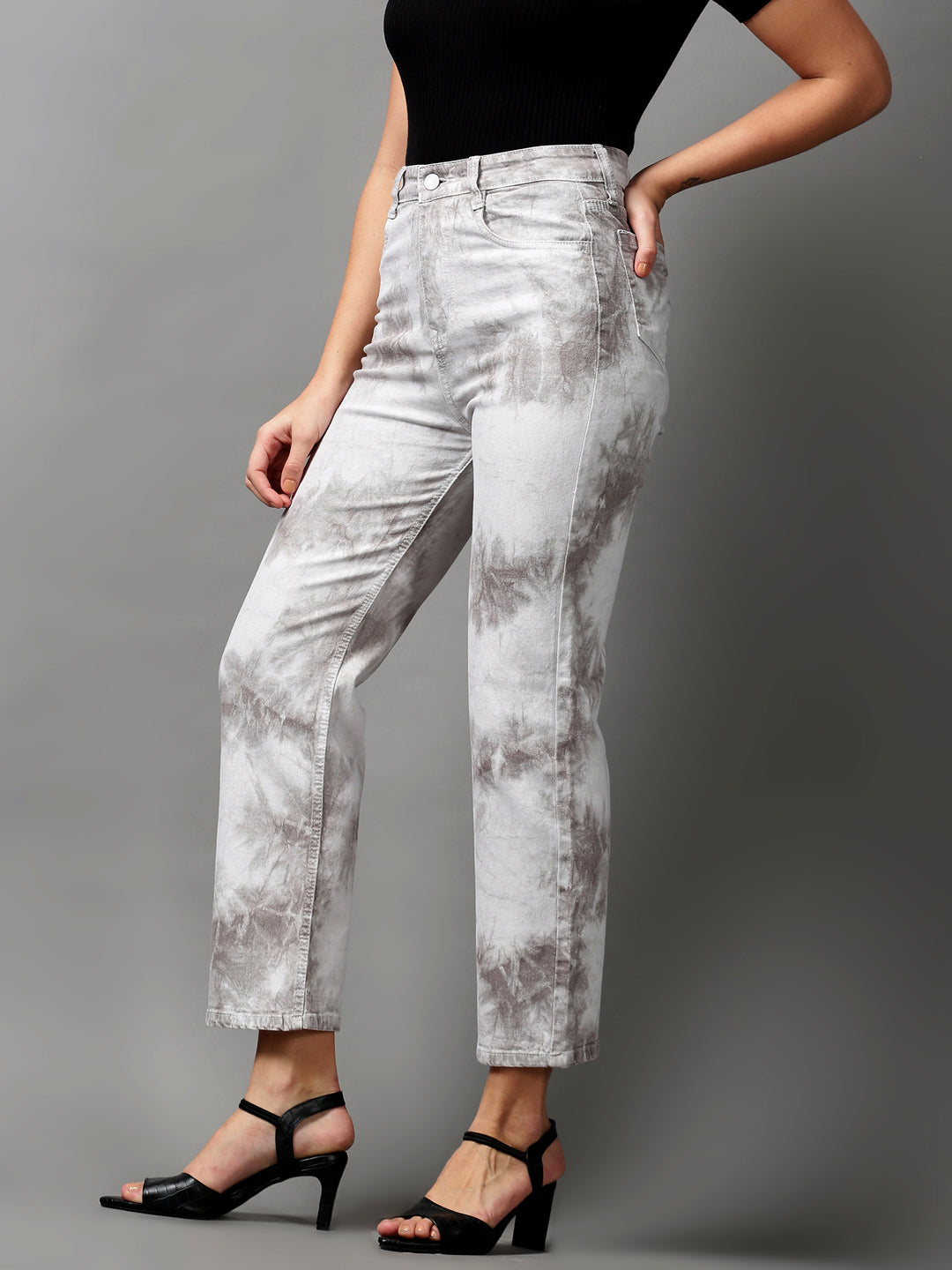 Women's Grey Solid Fit Denim Jeans