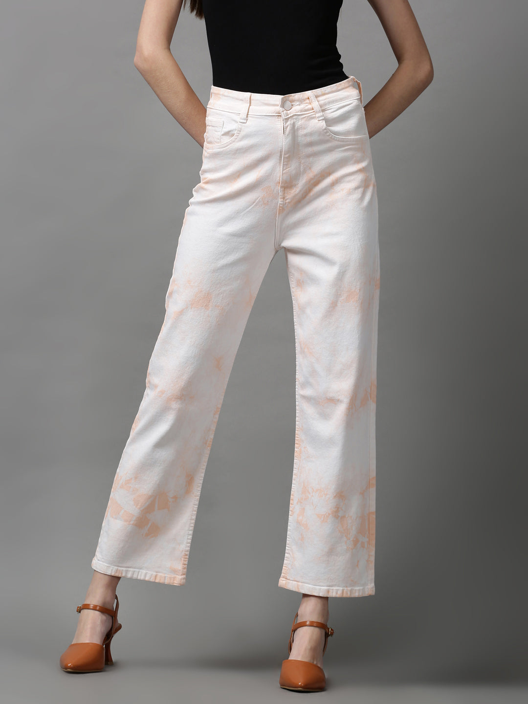 Women's Peach Solid Fit Denim Jeans