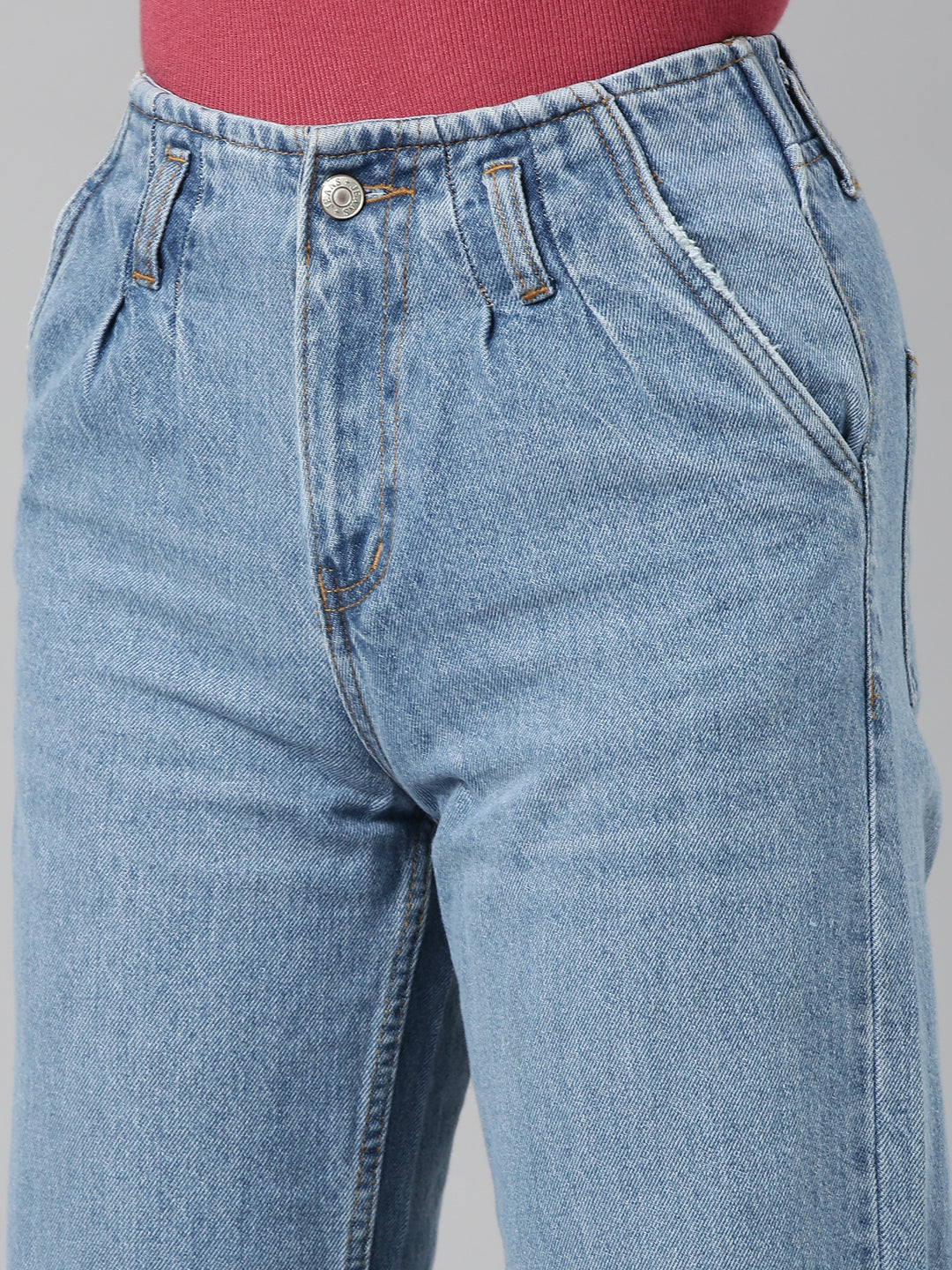Women Blue Solid Wide Leg Denim Jeans