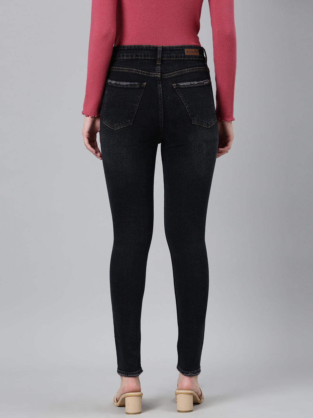 Women Charcoal Solid Skinny Fit Denim Jeans