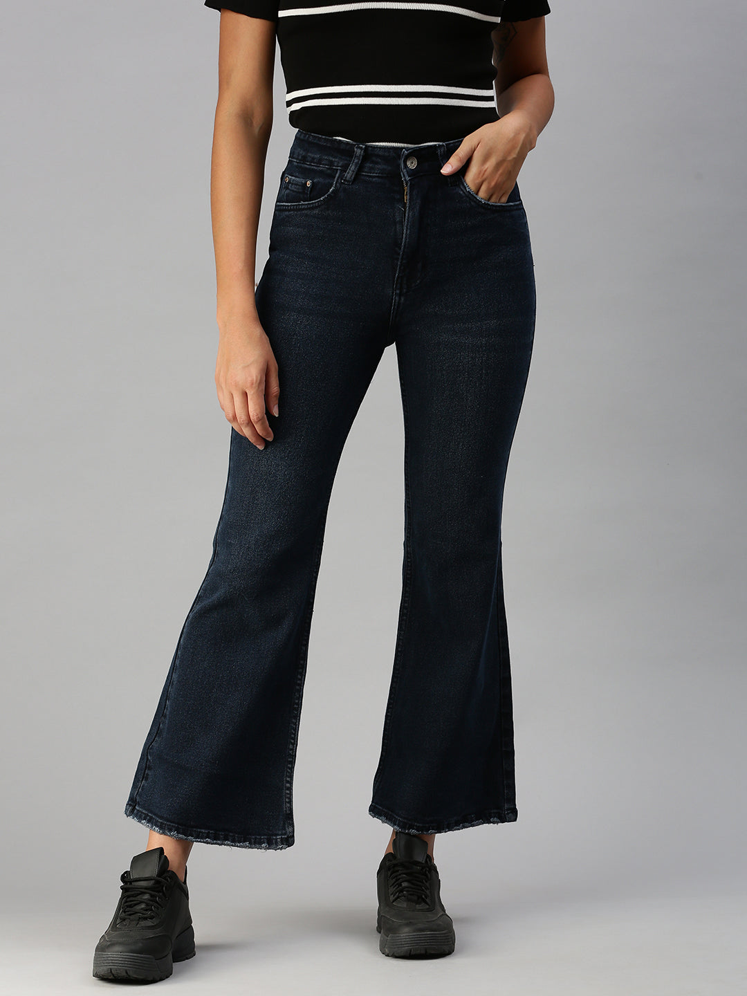 Women's Blue Solid Bootcut Denim Jeans