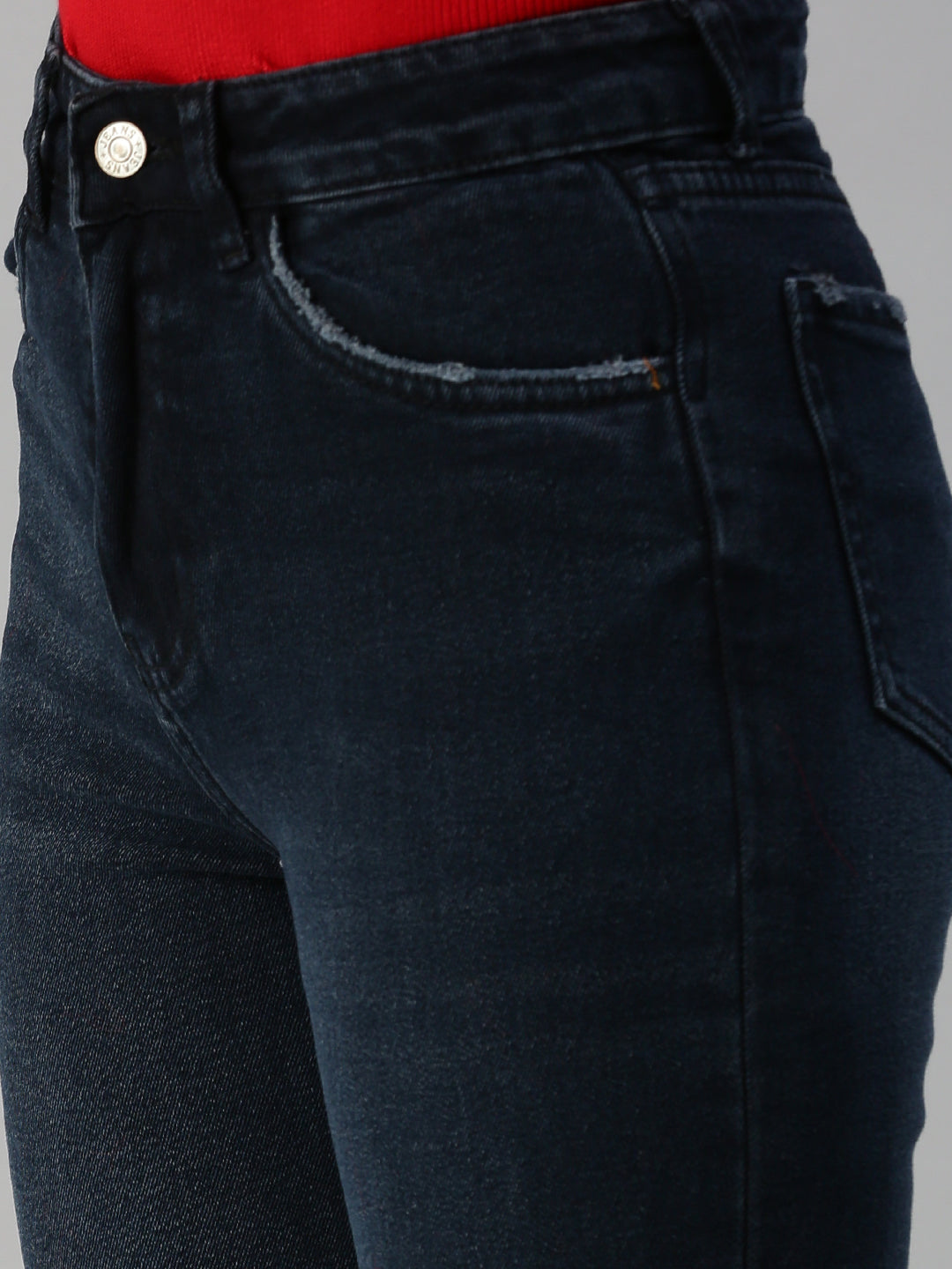 Women's Blue Solid Flared Denim Jeans