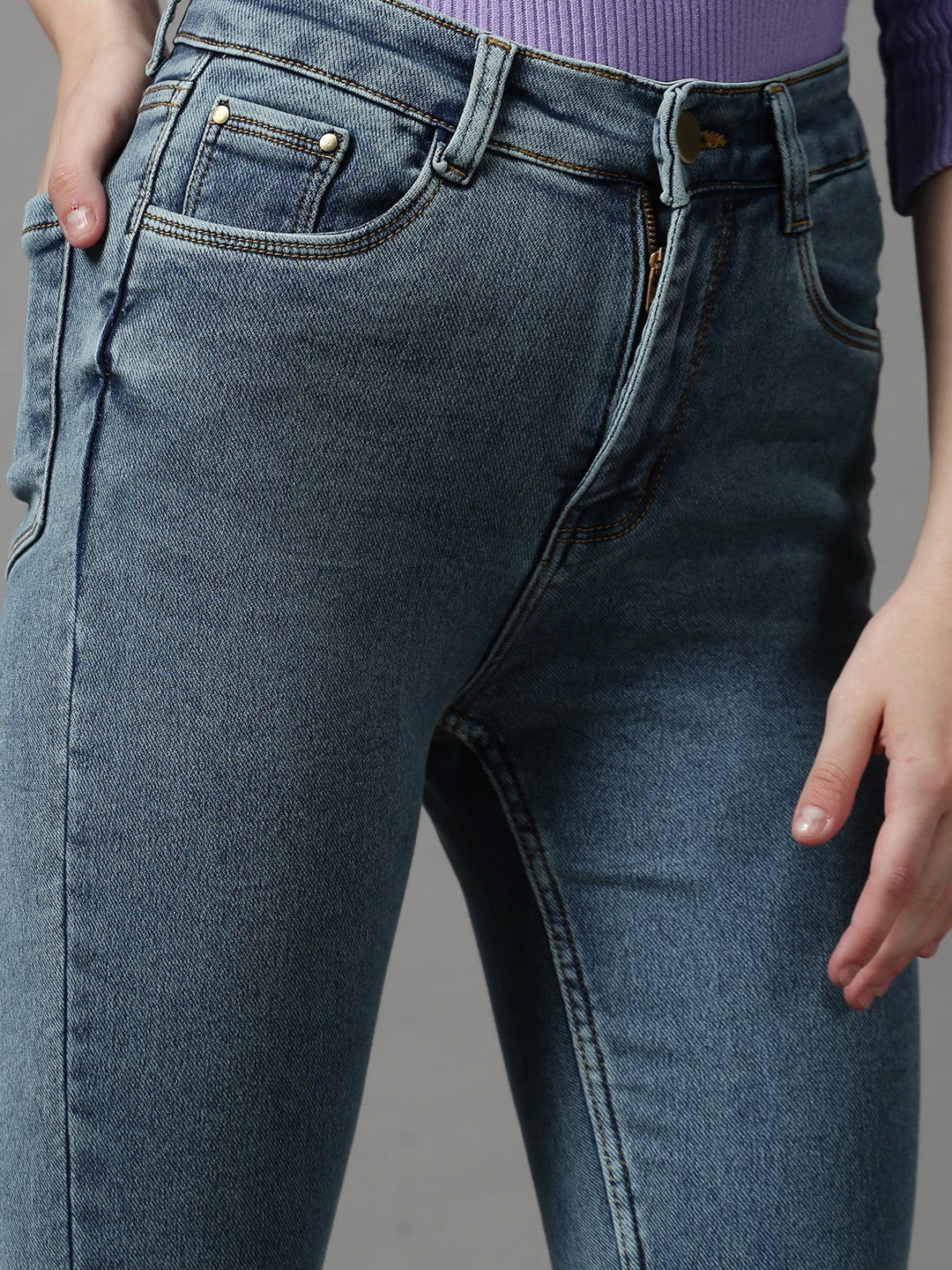 Women's Blue Solid Slim Fit Denim Jeans