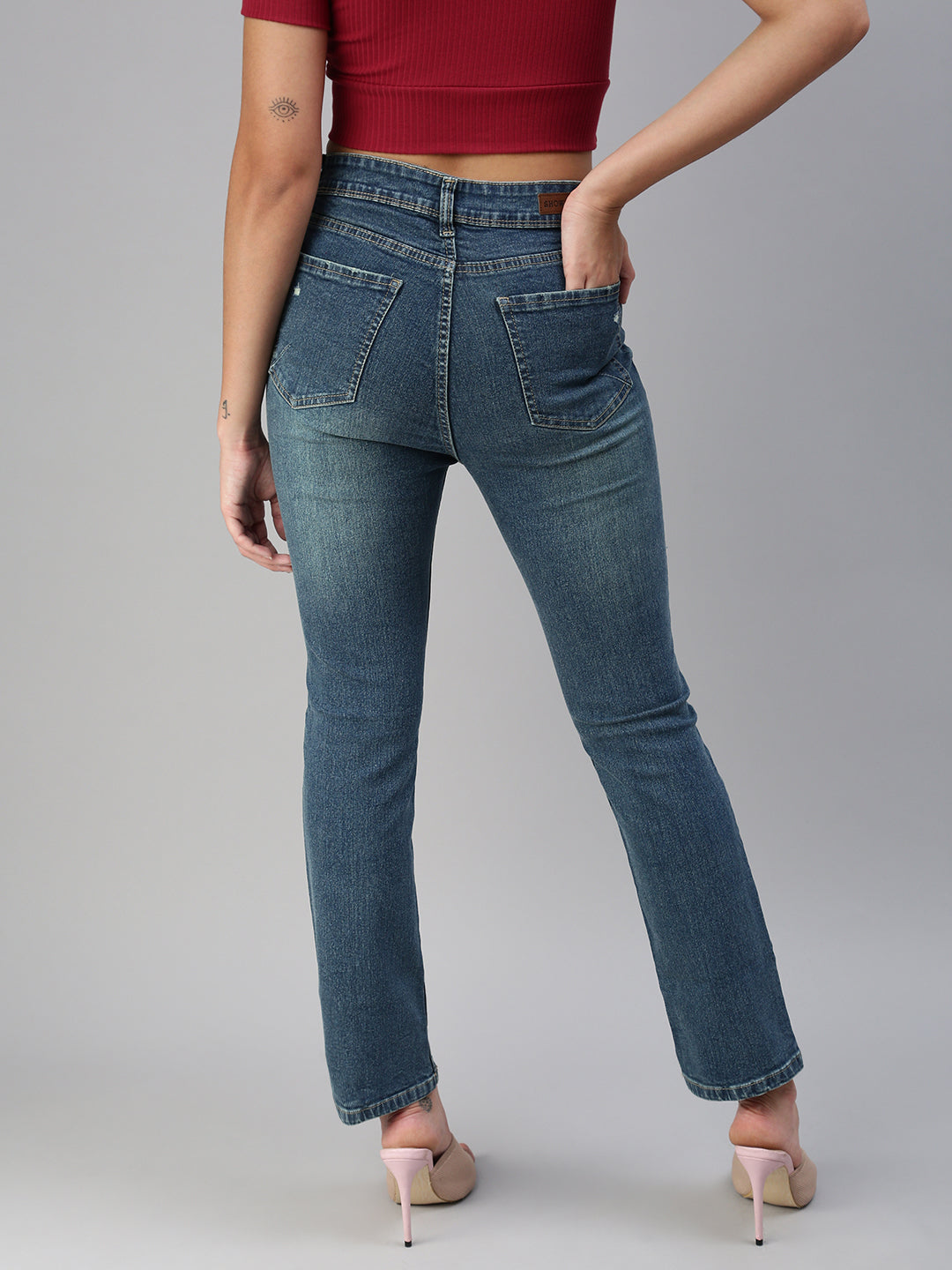 Women's Blue Solid Denim Straight Jeans