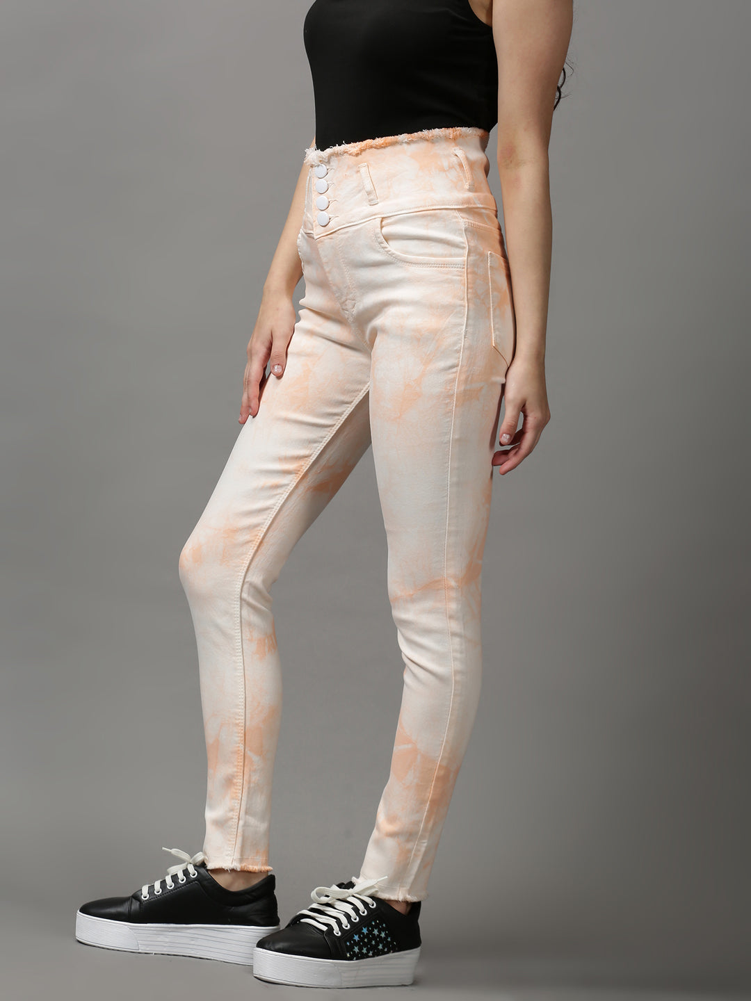 Women's Peach Solid Skinny Fit Denim Jeans