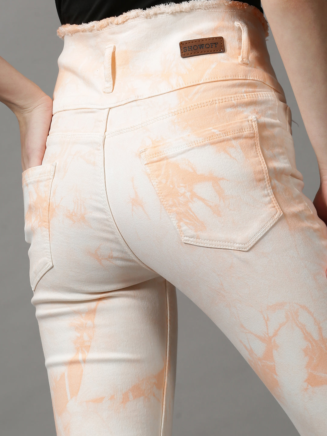 Women's Peach Solid Skinny Fit Denim Jeans