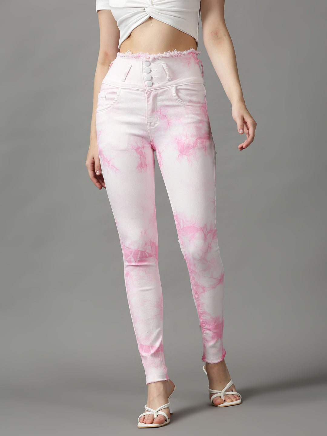 Women's Pink Solid Skinny Fit Denim Jeans