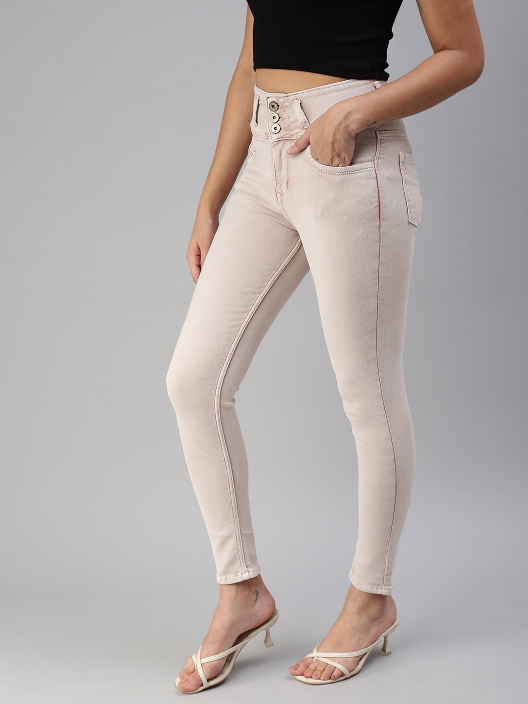 Women's Pink Solid Denim Skinny Jeans
