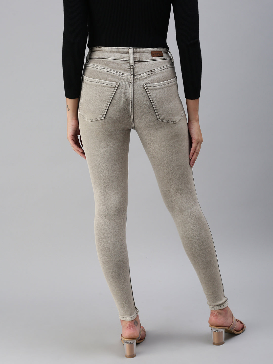 Women's Brown Solid Denim Skinny Jeans