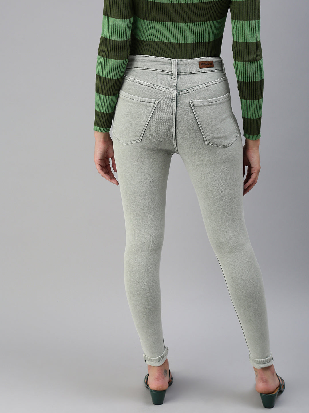 Women's Green Solid Denim Skinny Jeans
