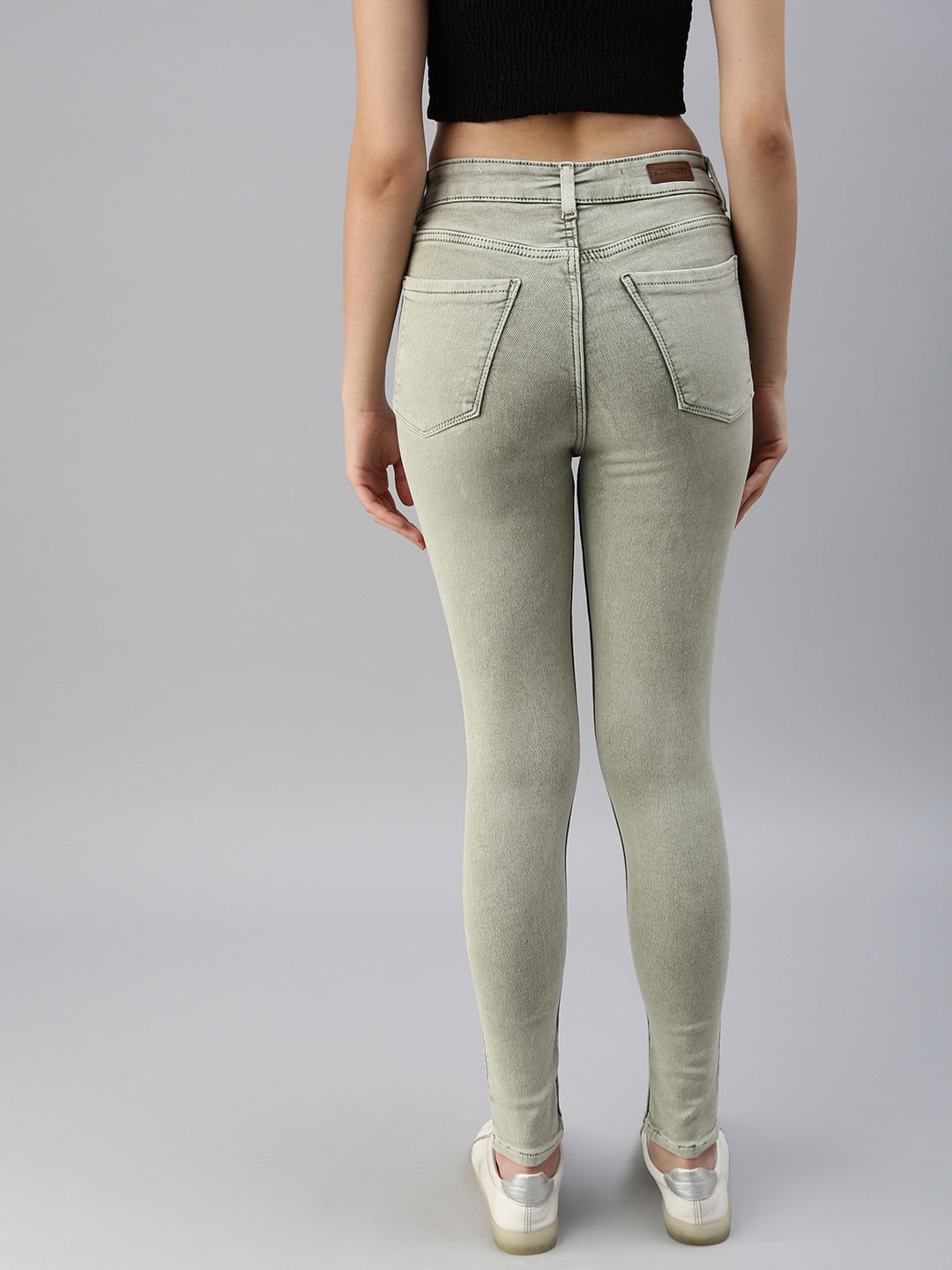 Women's Olive Solid Denim Skinny Jeans