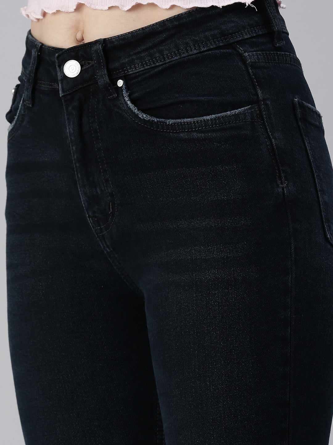 Women's Navy blue Solid Denim Skinny Jeans