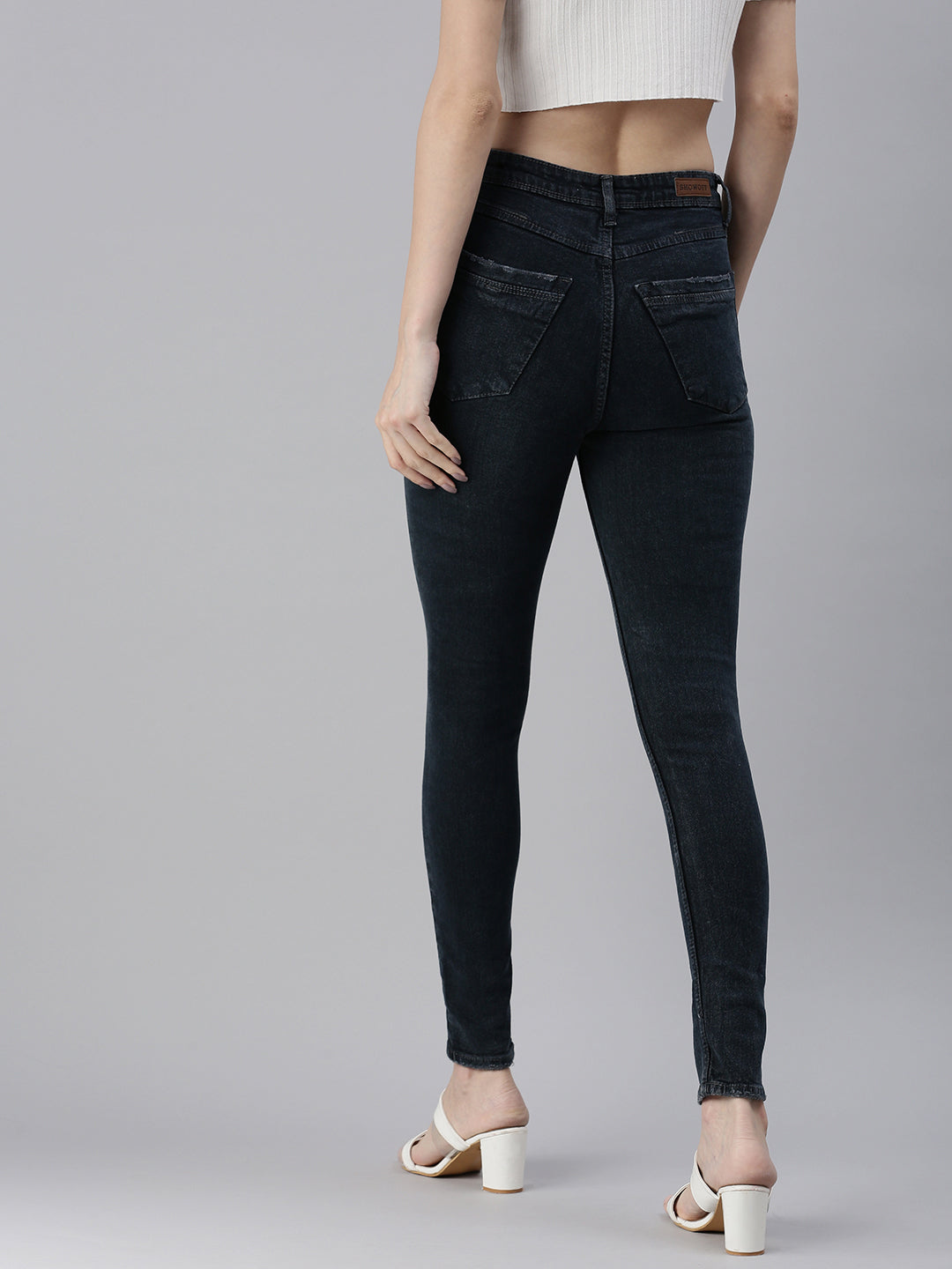 Women's Blue Solid Denim Skinny Jeans