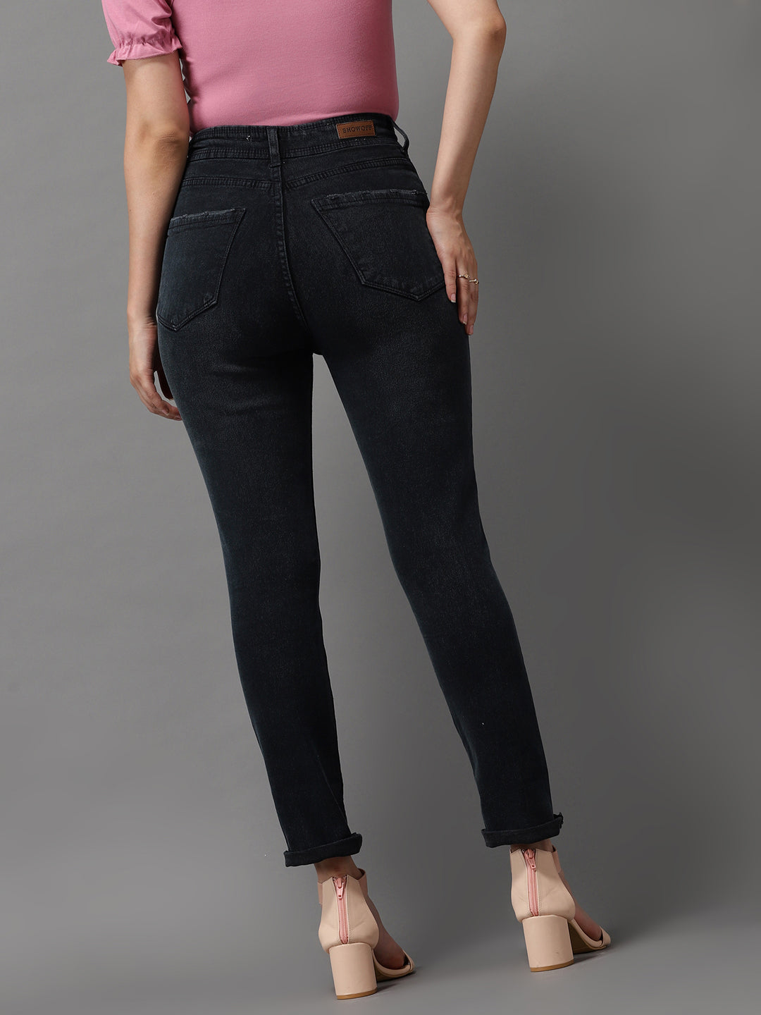 Women's Charcoal Solid Slim Fit Denim Jeans