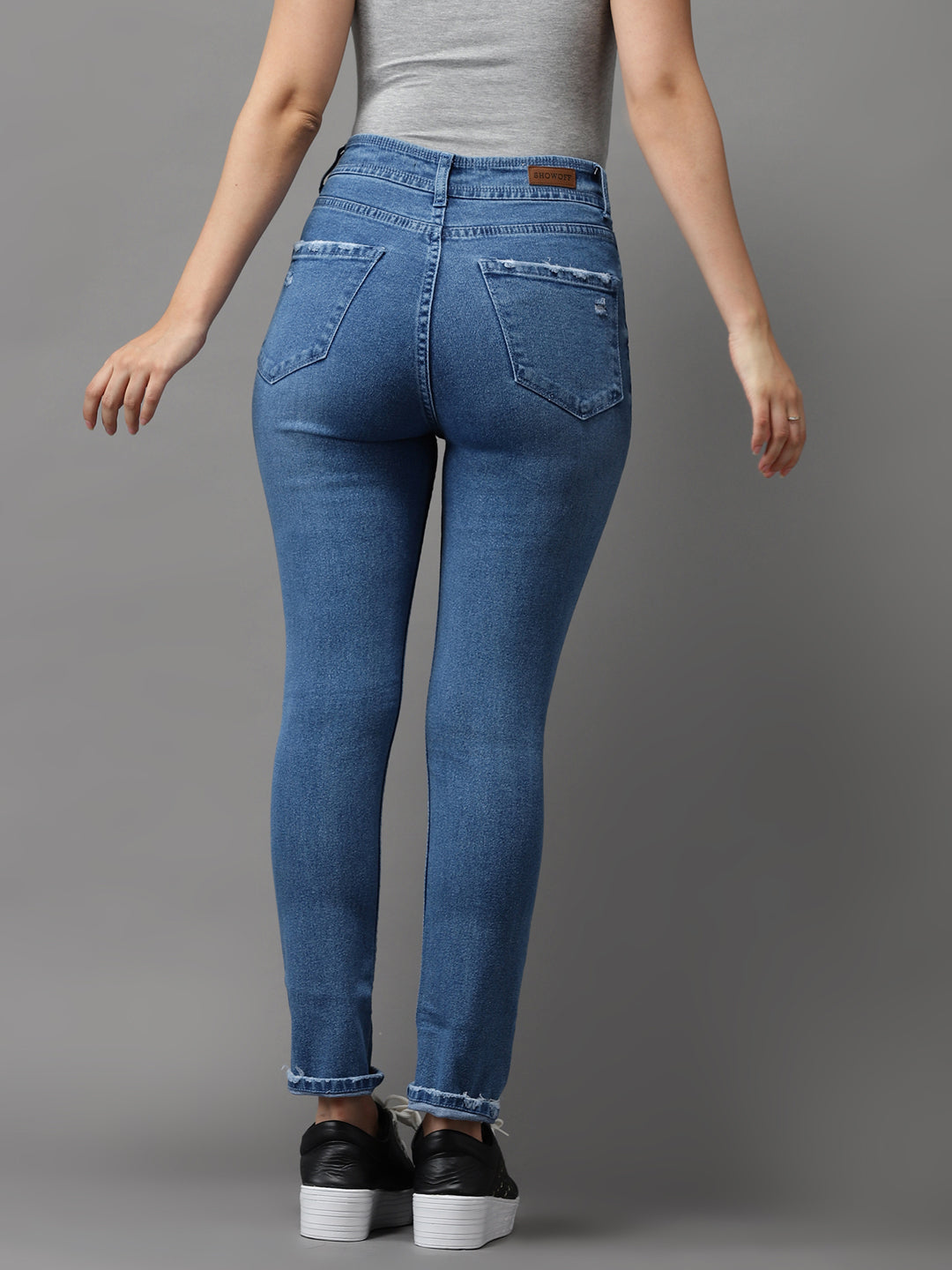 Women's Blue Solid Slim Fit Denim Jeans