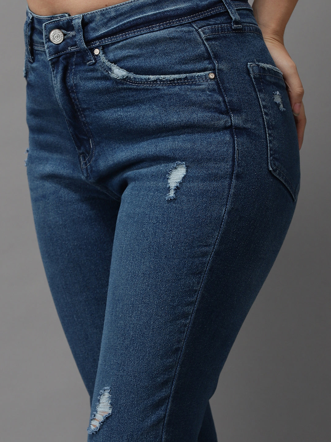 Women's Blue Solid Slim Fit Denim Jeans