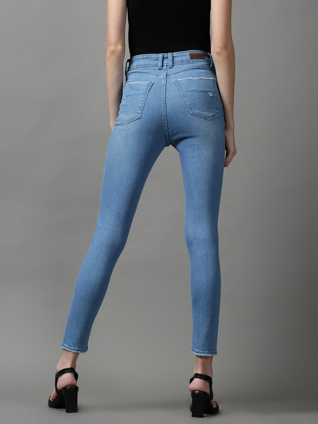 Women's Blue Solid Slim Fit Denim Jeans