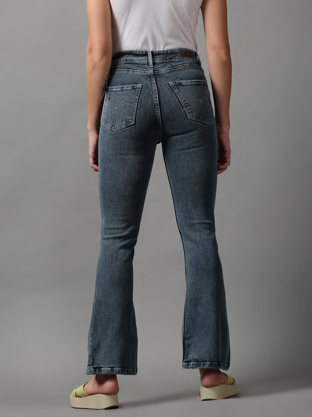 Women's Grey Solid Bootcut Denim Jeans